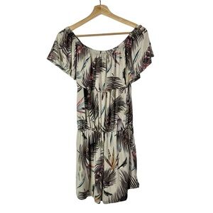Boutique MTS Light Brown Feather Print Off Shoulder Romper L